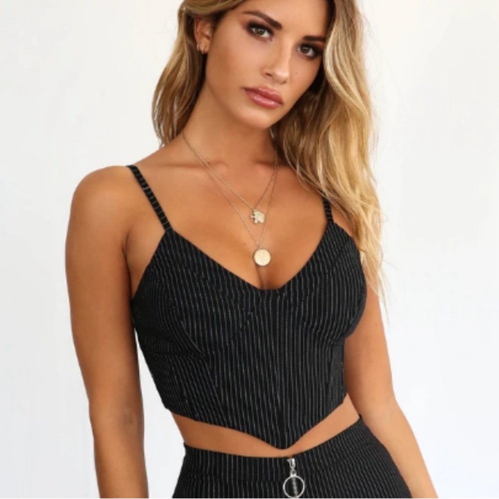 Tiger Mist Halle Pinstripe Bustier Crop Top